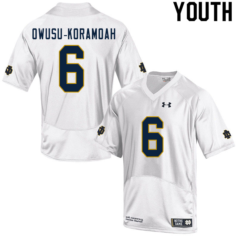 Youth NCAA Notre Dame Fighting Irish #6 Jeremiah Owusu-Koramoah Stitched College Under Armour Authentic White Football Jersey GO10I71MD